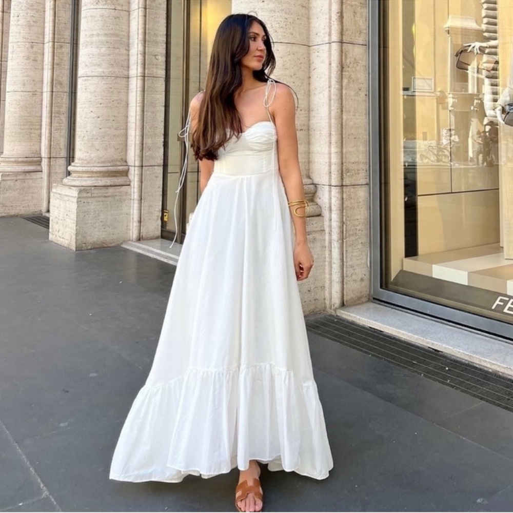 Zara ZW Collection Ruffled Poplin White Maxi Dress
